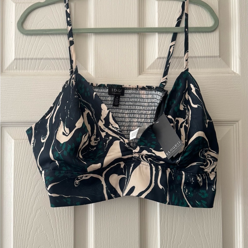 Brand New Eloquii Women's Dark Green and Cream Bralette